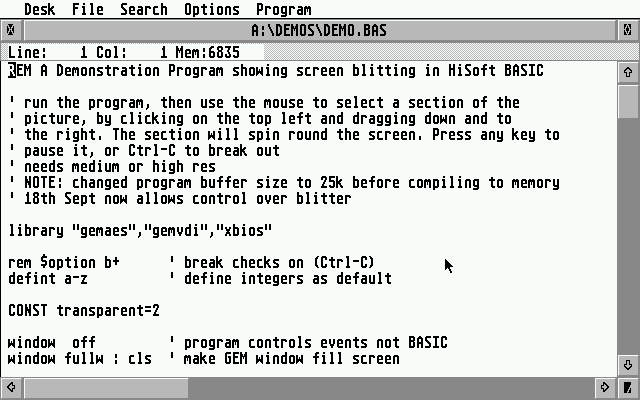 HiSoft BASIC atari screenshot