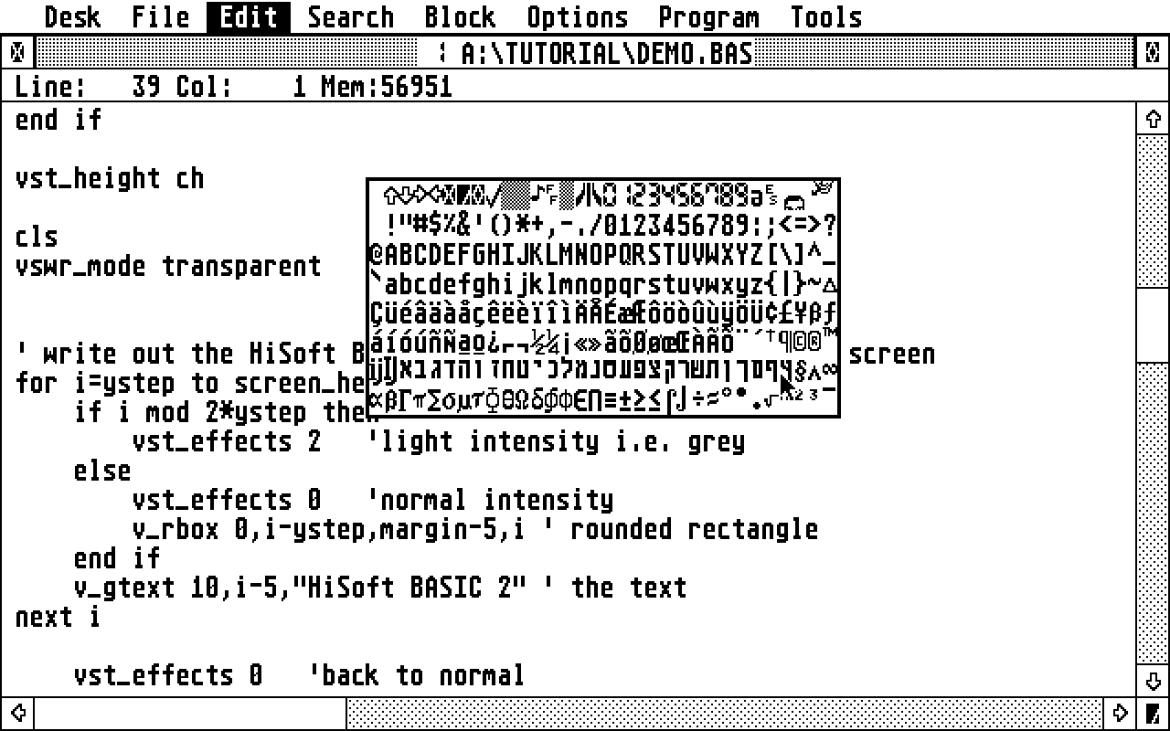 HiSoft BASIC atari screenshot