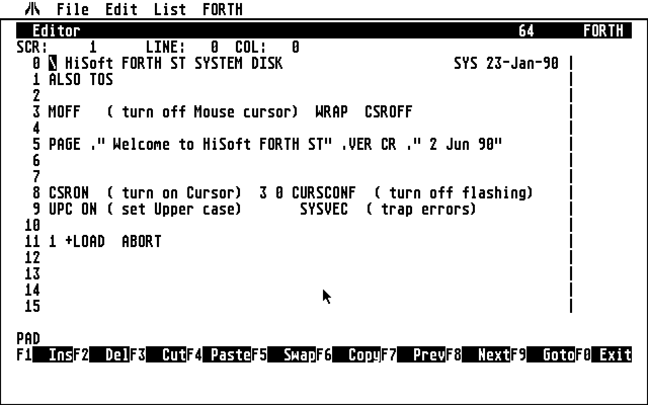 HiSoft Forth atari screenshot