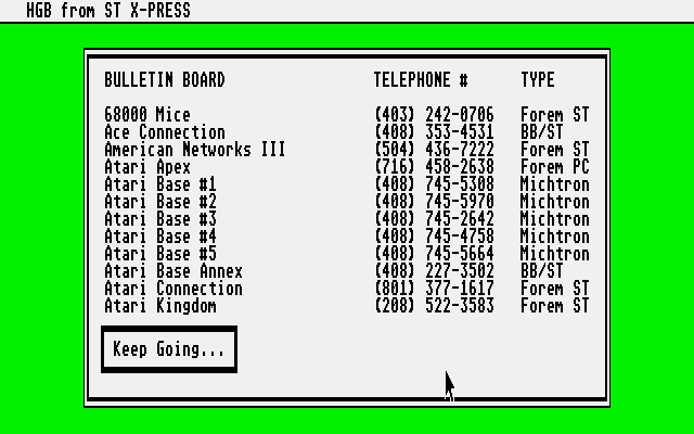 Hitchhikers Guide to ST BBS's atari screenshot