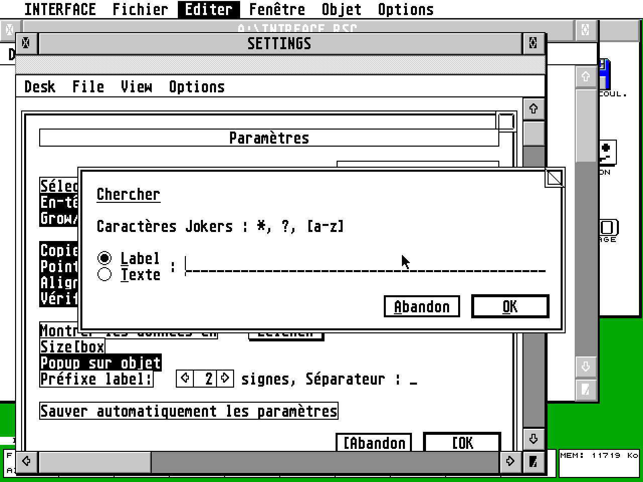 Interface atari screenshot
