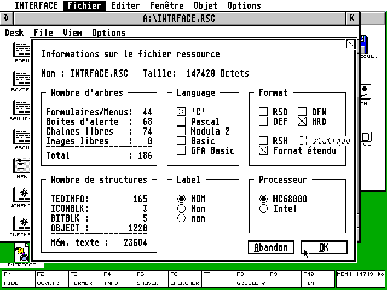 Interface atari screenshot