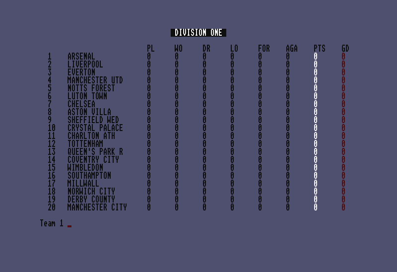 League Tables atari screenshot