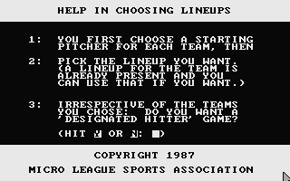 Microleague Baseball II atari screenshot