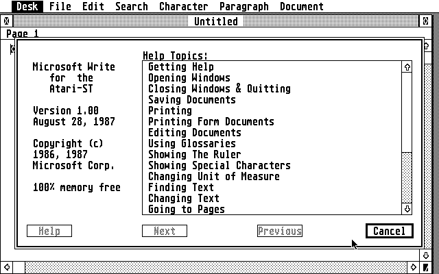 Microsoft Write atari screenshot