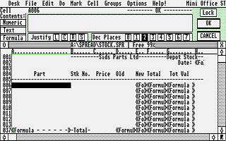 Mini Office Professional Spreadsheet atari screenshot