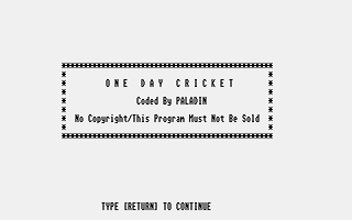 One Day Cricket