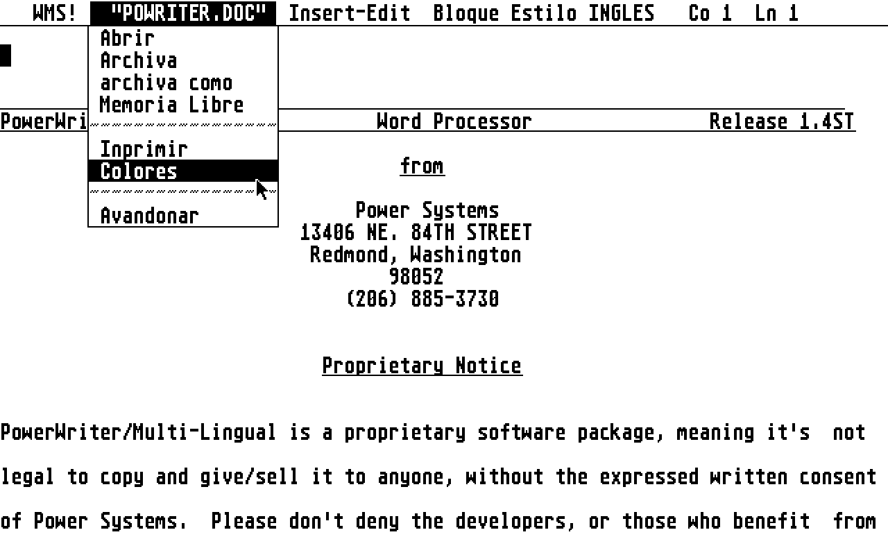 Powerwriter atari screenshot