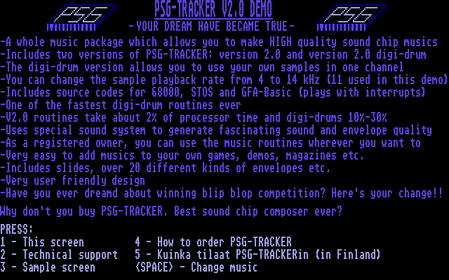 PSG Tracker II Demo atari screenshot