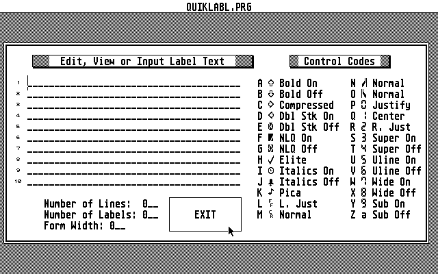 Quick Label atari screenshot