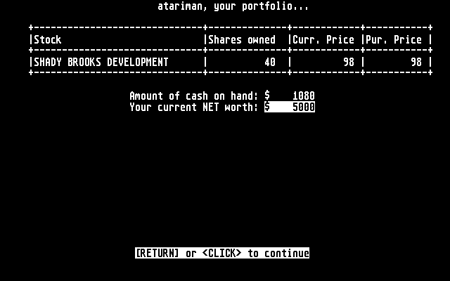 STocks &  Bonds atari screenshot