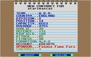 Striker Manager atari screenshot