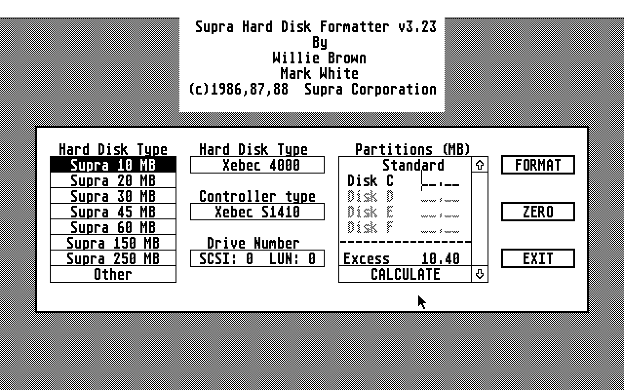 Supra Hard Disk Utilities atari screenshot