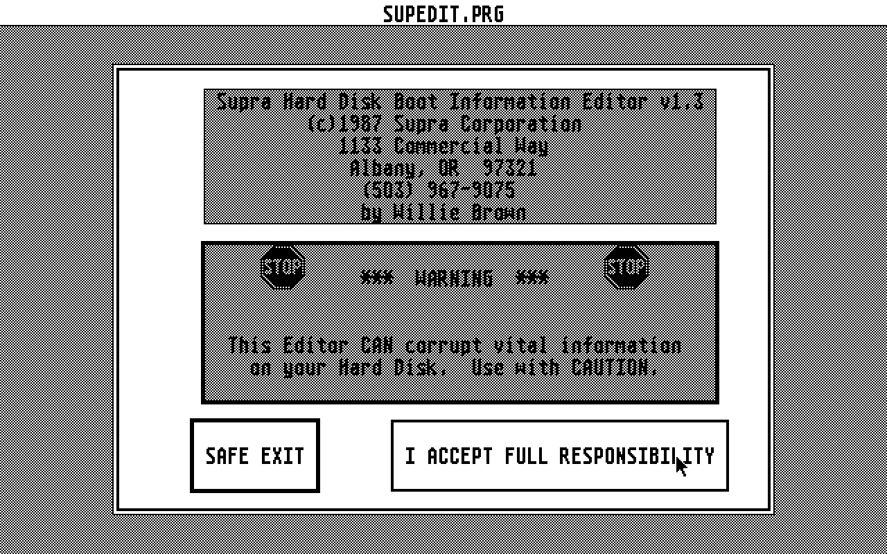Supra Hard Disk Utilities atari screenshot