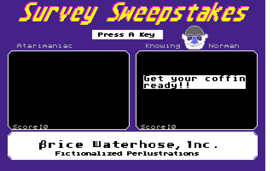 Survey Sweepstakes atari screenshot