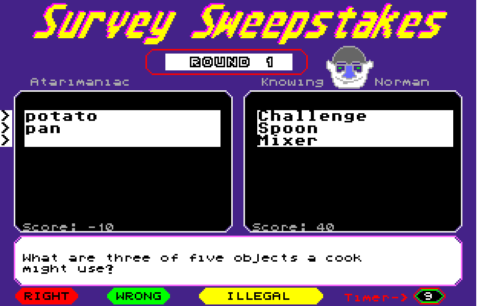 Survey Sweepstakes atari screenshot