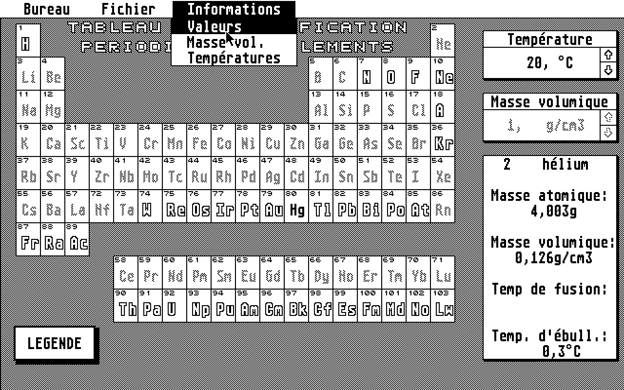 Tableau de Classification Periodique des Elements atari screenshot