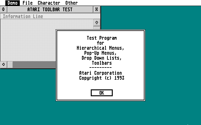 Test Program for Hierarcial Menus, Pop-Up Lists, Drop Down Lists, Toolbars