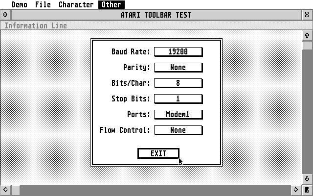Test Program for Hierarcial Menus, Pop-Up Lists, Drop Down Lists, Toolbars atari screenshot