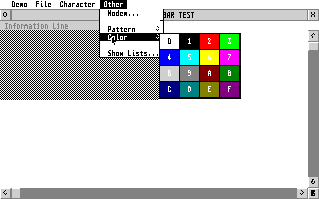 Test Program for Hierarcial Menus, Pop-Up Lists, Drop Down Lists, Toolbars atari screenshot