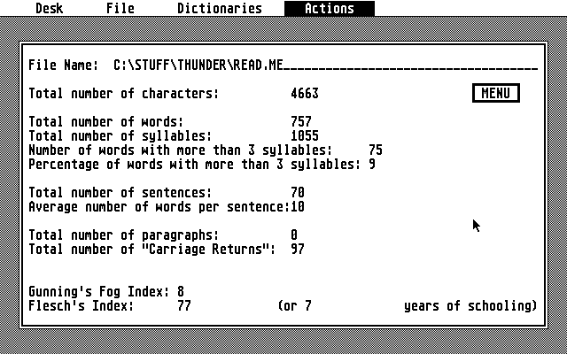 Thunder! - The Writers Assistant atari screenshot