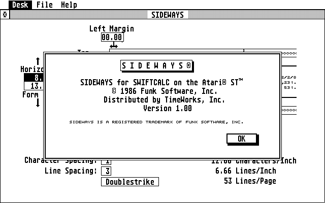 Timeworks SwiftCalc ST atari screenshot