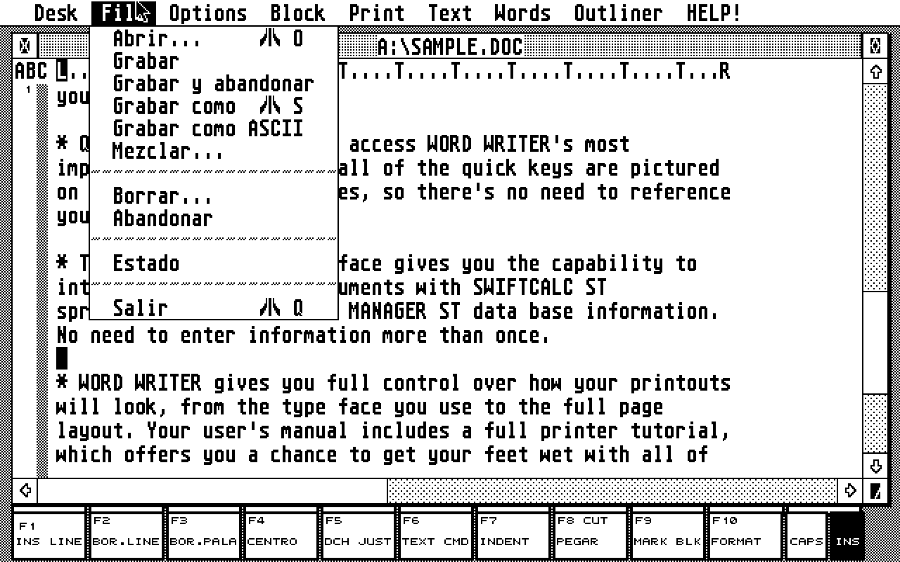 Timeworks Word Writer ST atari screenshot