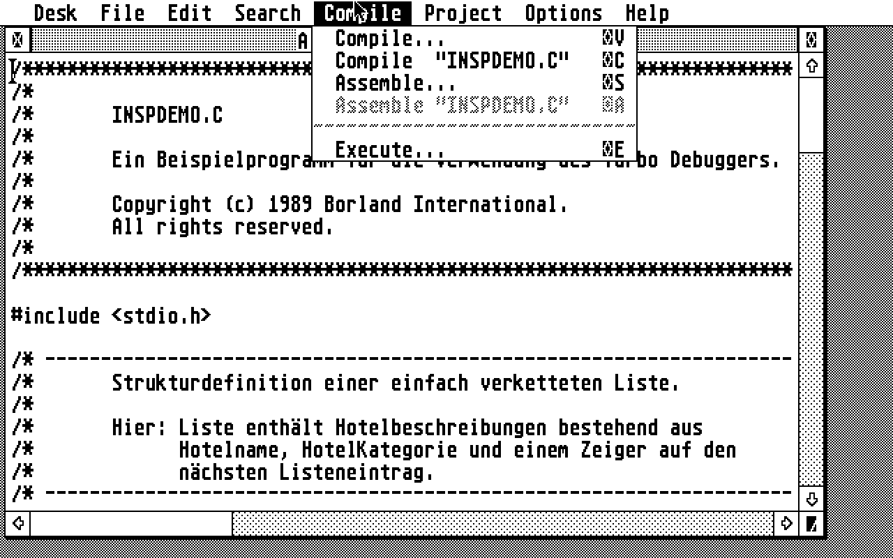 Turbo C with Turbo Debugger atari screenshot