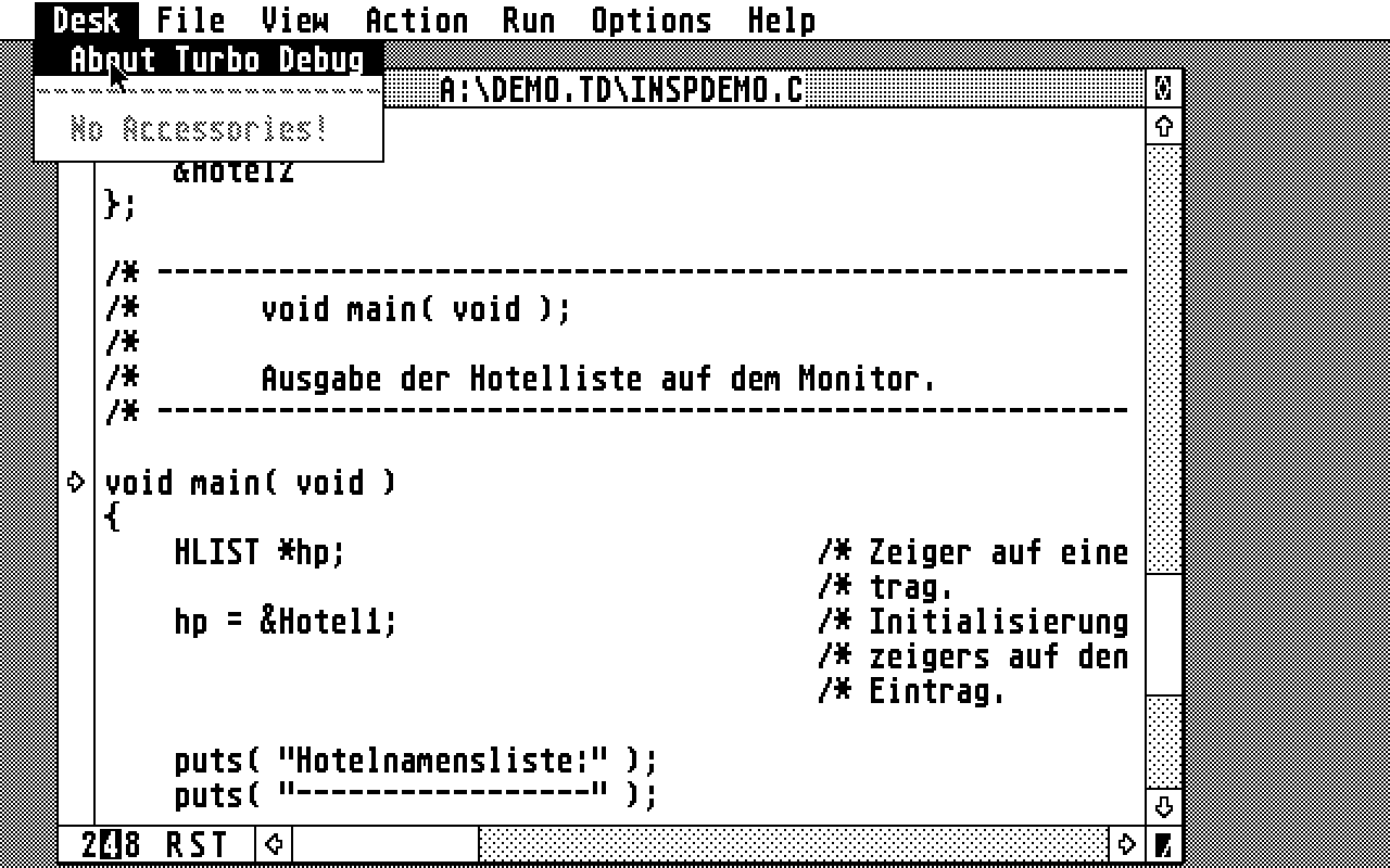 Turbo C with Turbo Debugger atari screenshot