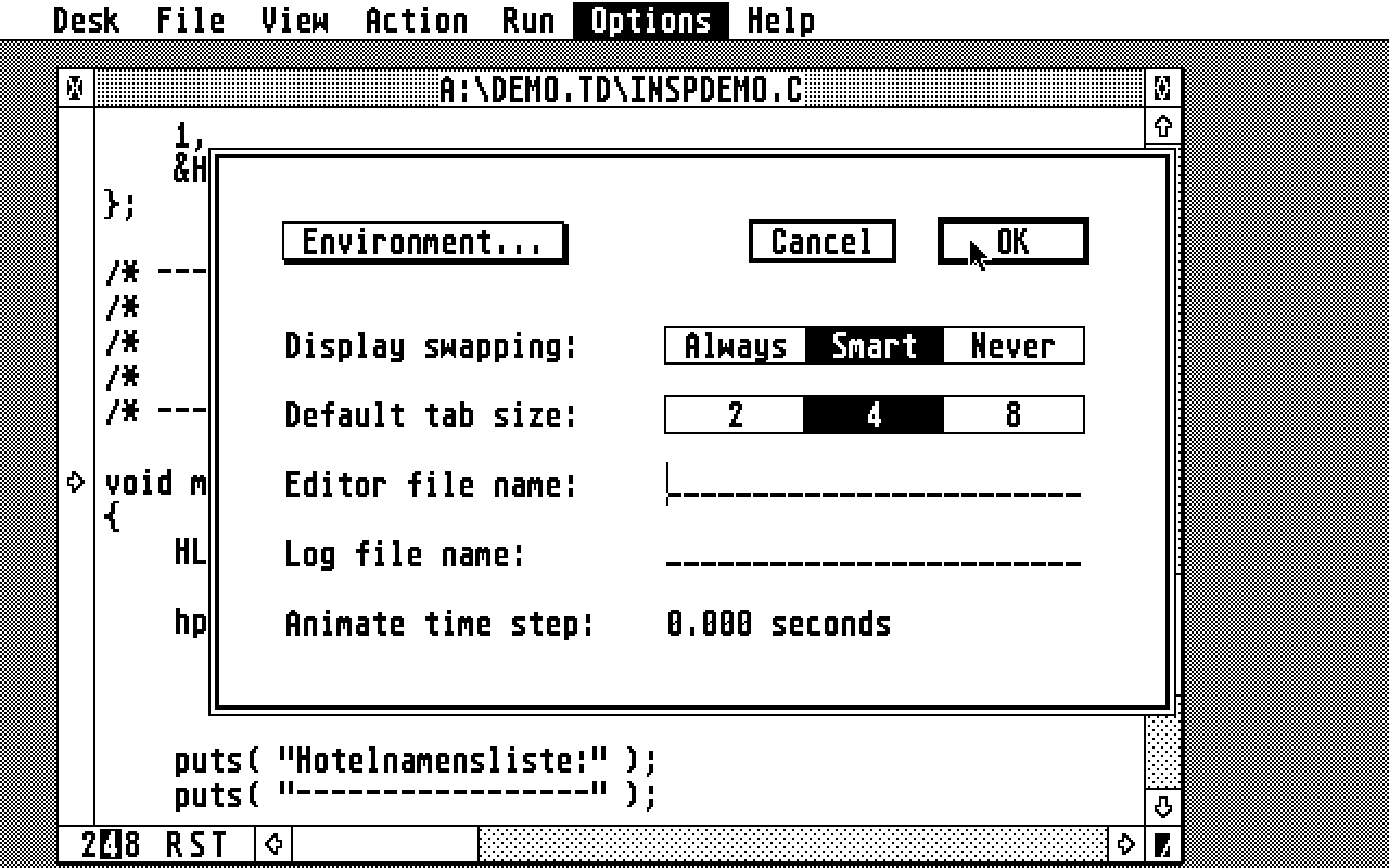 Turbo C with Turbo Debugger atari screenshot