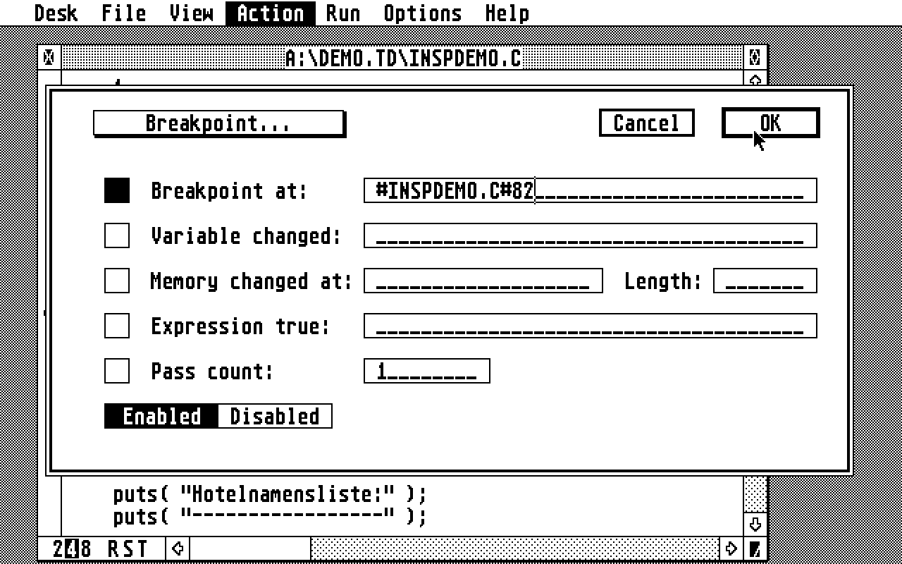 Turbo C with Turbo Debugger atari screenshot