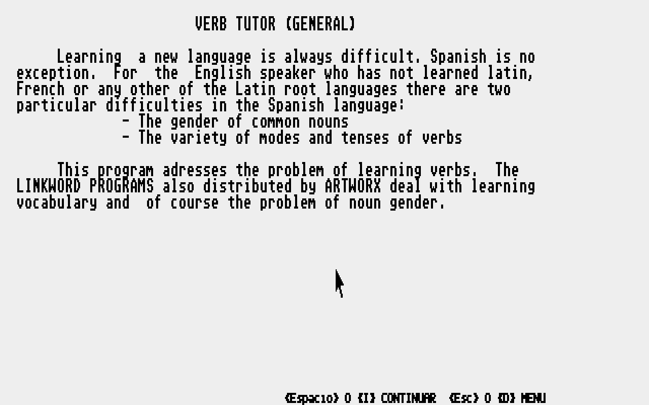 Verbos Españoles Pasante atari screenshot