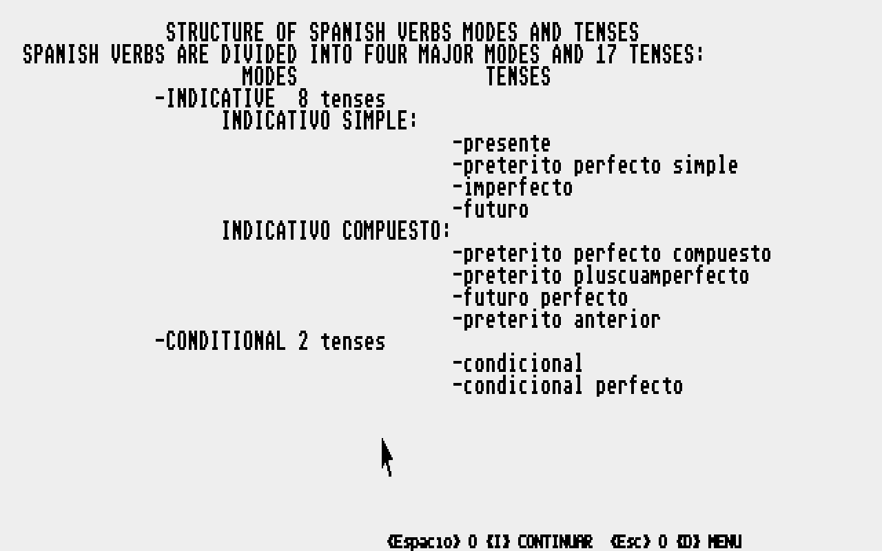Verbos Españoles Pasante atari screenshot