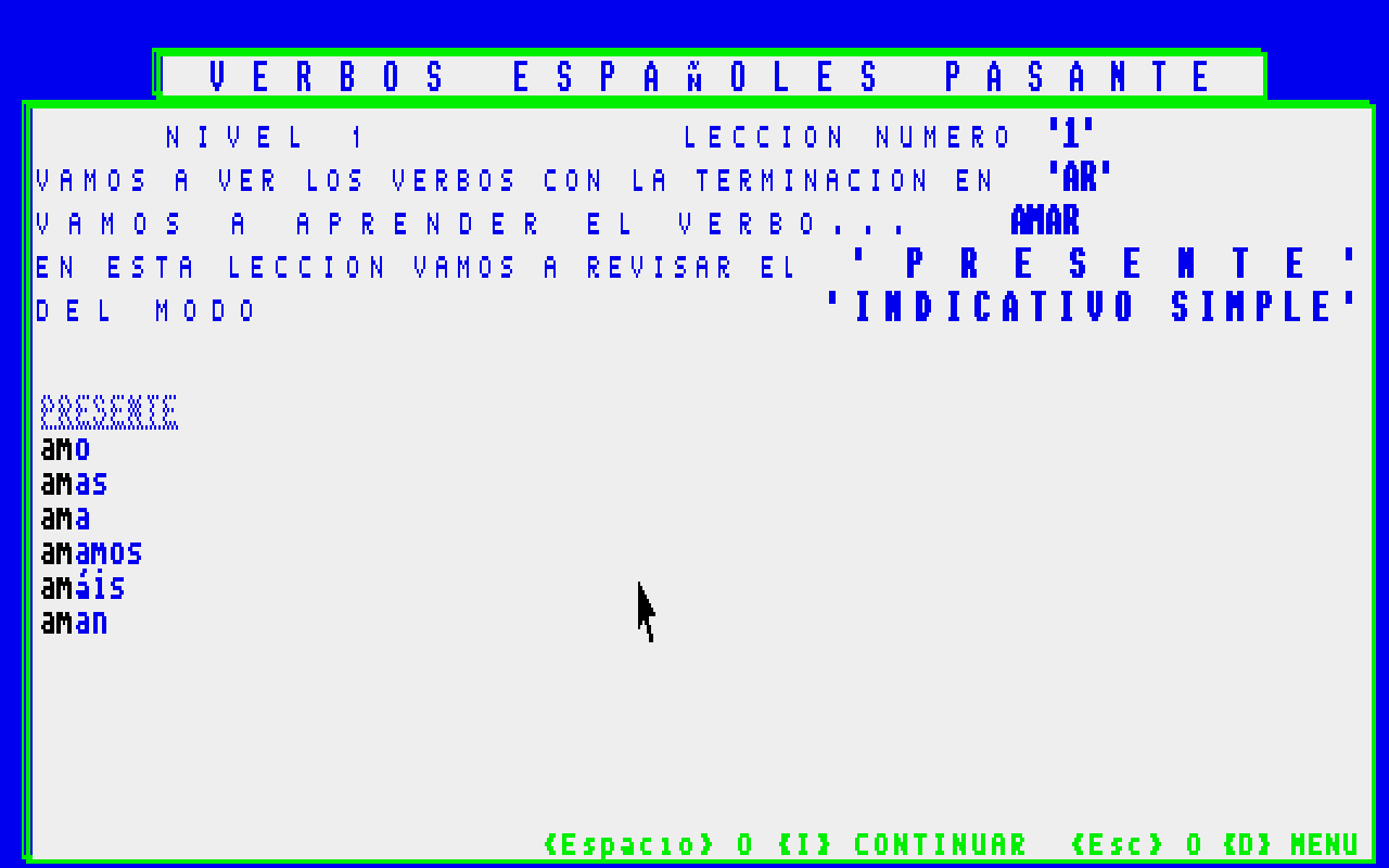 Verbos Españoles Pasante atari screenshot