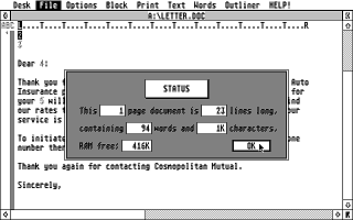 Timeworks Word Writer ST atari screenshot