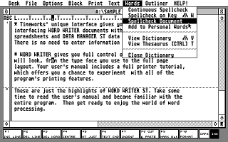 Timeworks Word Writer ST atari screenshot