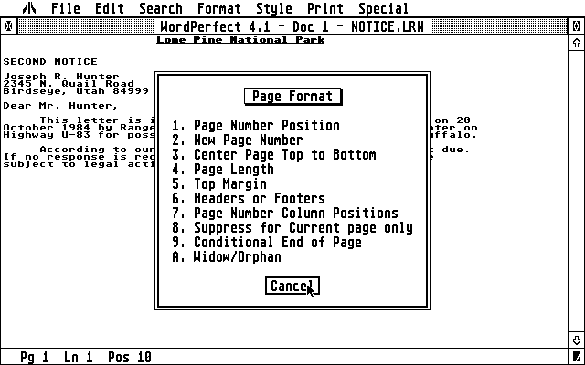 WordPerfect atari screenshot