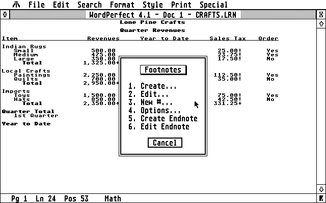 WordPerfect atari screenshot