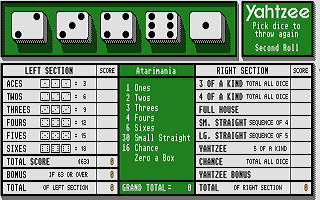 Yahtzee atari screenshot