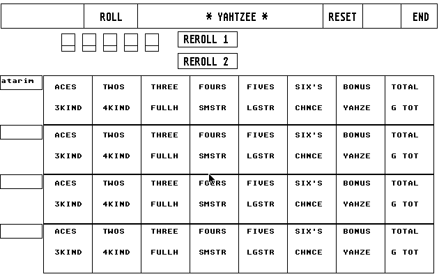 Yahtzee atari screenshot