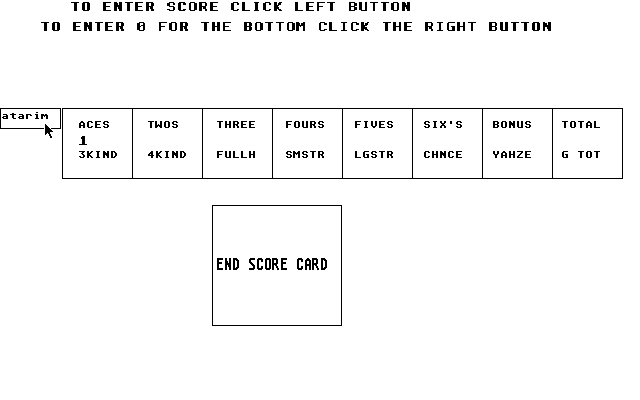 Yahtzee atari screenshot