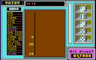 Yatzy atari screenshot
